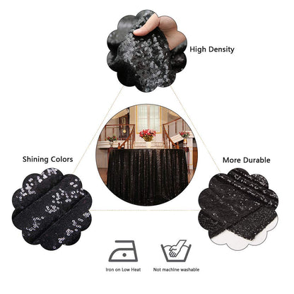 Juya Delight 120-Inch Round Black Sequin Tablecloth for Wedding Birthday Party Festival Ceremony Dessert Table