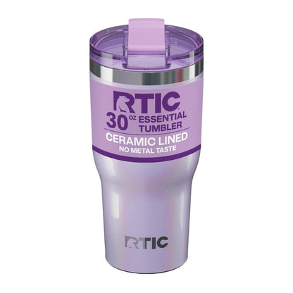 RTIC 20oz Essential Tumbler with Lid, Ceramic Lined, Insulated, Stainless Steel, Metal, Double Wall Vacuum-Insulation, Travel Cup for Iced Coffee, Tea, Hot and Cold Drink, Lavender Glitter