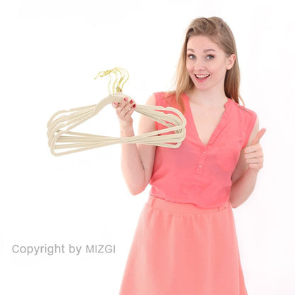 MIZGI Premium Velvet Hangers Pack 30 Pcs Heavyduty - Non Slip Slimline - Velvet Suit Hangers Ivory - Gold Hooks,Space Saving Clothes Hangers