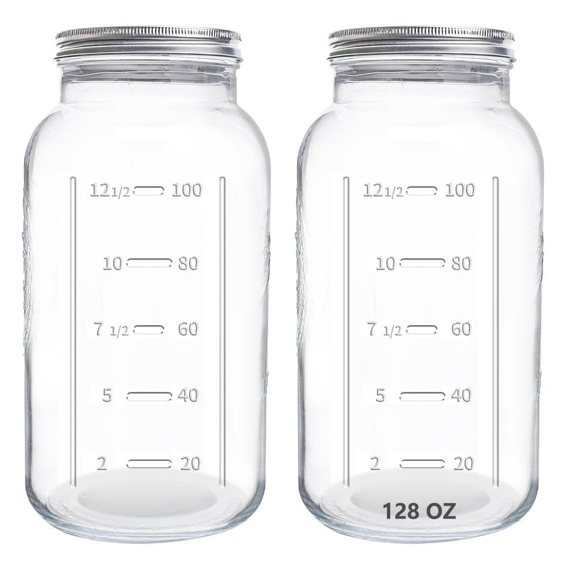 eleganttime 128 oz Mason Jars Extra Wide Mouth 2 Pack, 1 Gallon Glass Large Jars with Airtight Lid, Safe for Food Storage,Curing, Fermentation and Preservation(Not standard wide mouth)