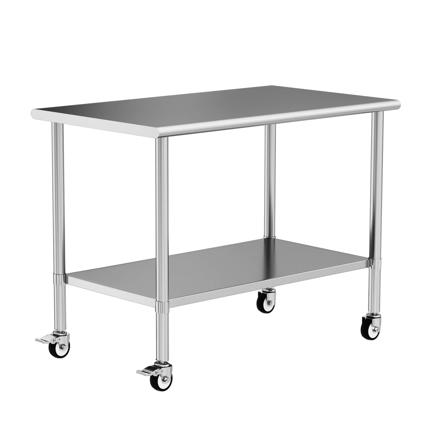 Chingoo Stainless Steel Work Table with Wheels, 30x48 Inch NSF Kitchen Prep Table with Adjustable Undershelf for Commercial Restaurant, Garage, Outdoor BBQ