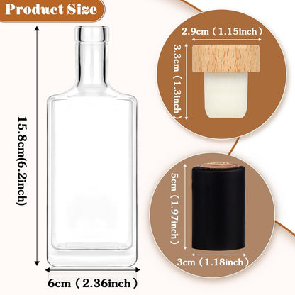 Liengoron 6Pack 8 oz Glass Bottles with Lid 250 ml Clear Empty Bottles with Cork Square Glass Bottle with Cap for Liquor Vodka Brandy Whiskey Beer Water Soda