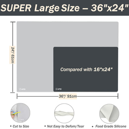 Sapid Extra Large Silicone Mat 36" x 24" Place Mats, Heat Resistant Mat for Kitchen Countertop Protector, Thick Placemats Washable Silicone Mats for Kitchen Counter Mat Dining Table Mat, Grey,