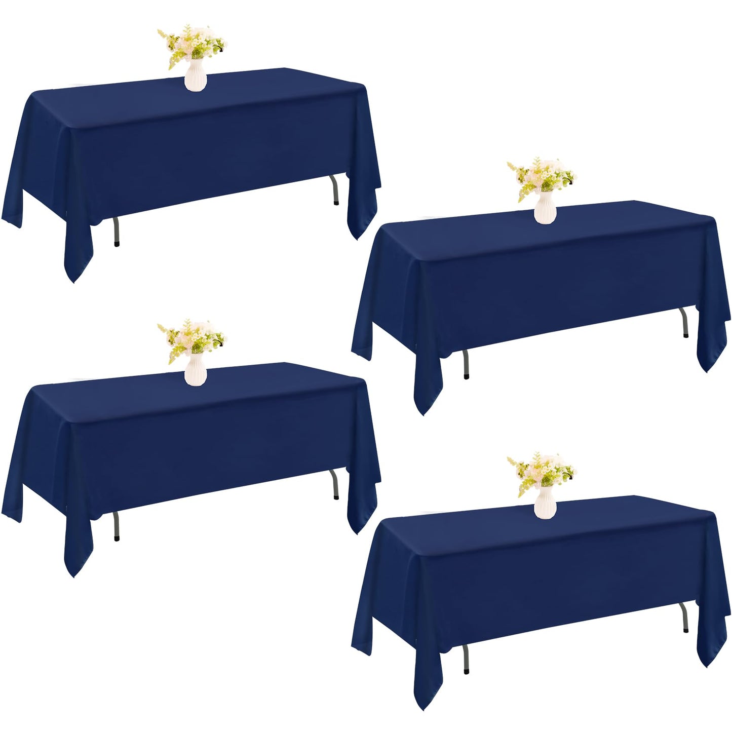 JALANCY 4 Pack Navy Blue Rectangle Polyester Tablecloth 60x102 Inch Washable Polyester Table Cover for Wedding Dining Table Buffet Parties Banquet Decor
