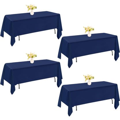 JALANCY 4 Pack Navy Blue Rectangle Polyester Tablecloth 60x102 Inch Washable Polyester Table Cover for Wedding Dining Table Buffet Parties Banquet Decor