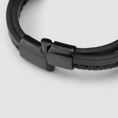 SERASAR 8″ Black Leather Bracelets for Men Mens Cowhide Gift Box Braided Bracelet Stainless Steel Jewelry Wrist Band Cuff Wrap Rope Bangle Dad Man Pulseras para Hombres Cuero Regalo