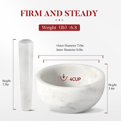 Koville Marble Mortar and Pestle Set, 7"-4 Cups Grinder Bowl for Guacamole, Salsa, Pill Crusher, Spice, Herb, Garlic, Nut, Heavy Duty Grinder for Kitchen(Namib Fantasy)