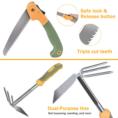 Garden Tool Set, WisaKey 9 Piece Stainless Steel Heavy Duty Gardening Hand Tools with Handle, Durable Garden Tool Bag, Gardening Gifts for Women and Men Valentine's Gift for Woman