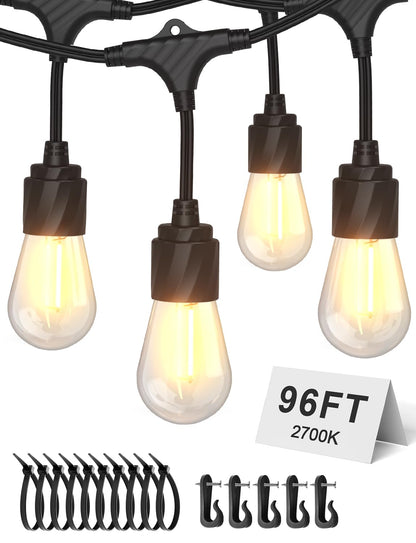 XMCOSY+ 96FT Outdoor String Lights, Patio Lights Outdoor Waterproof with 32 Shatterproof Bulbs, LED Hanging Light for Outside Porch Backyard Garden Party Balcony Decor