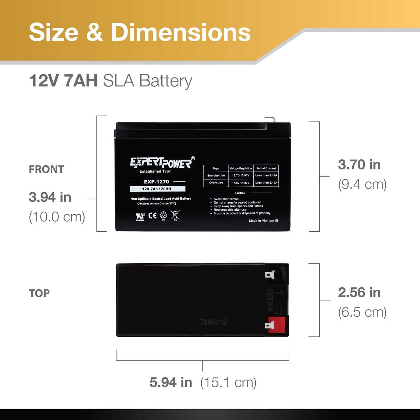 ExpertPower 12v 7ah Rechargeable Sealed Lead Acid Battery