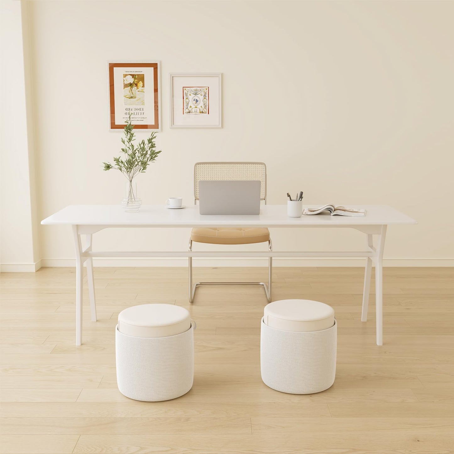 OSCHF Solid Wood Study Desk - 71" Double Long Computer Table for Home Office, 2-Person PC Workstation, White