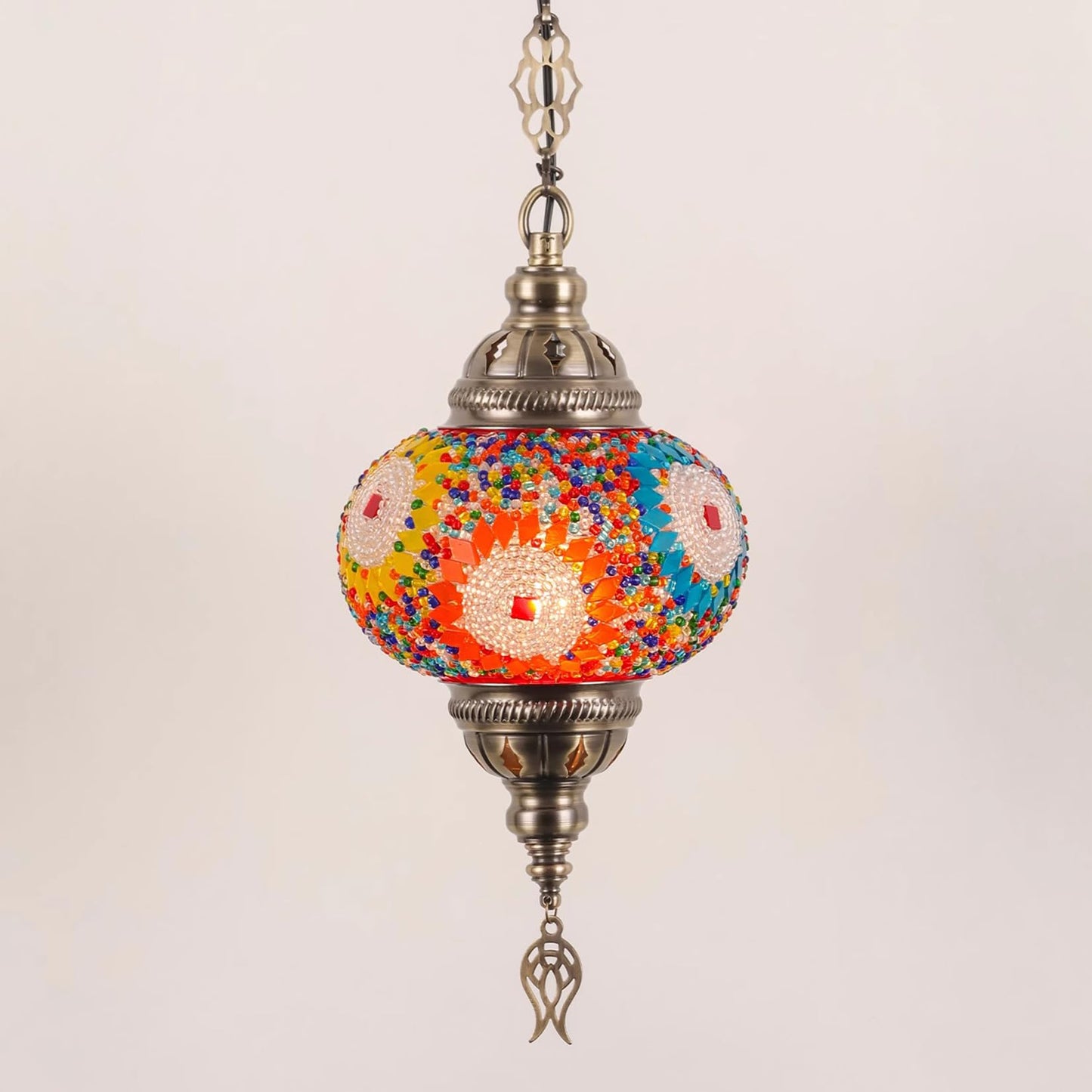 Fiunkes Turkish Mosaic Chandelier, Bohemian Industrial Height Adjustable Blue Pink Purple Ceiling Hanging Light Fixture, Bronze Plating Dining Lamp for Kitchen Island, Bedroom,Colored