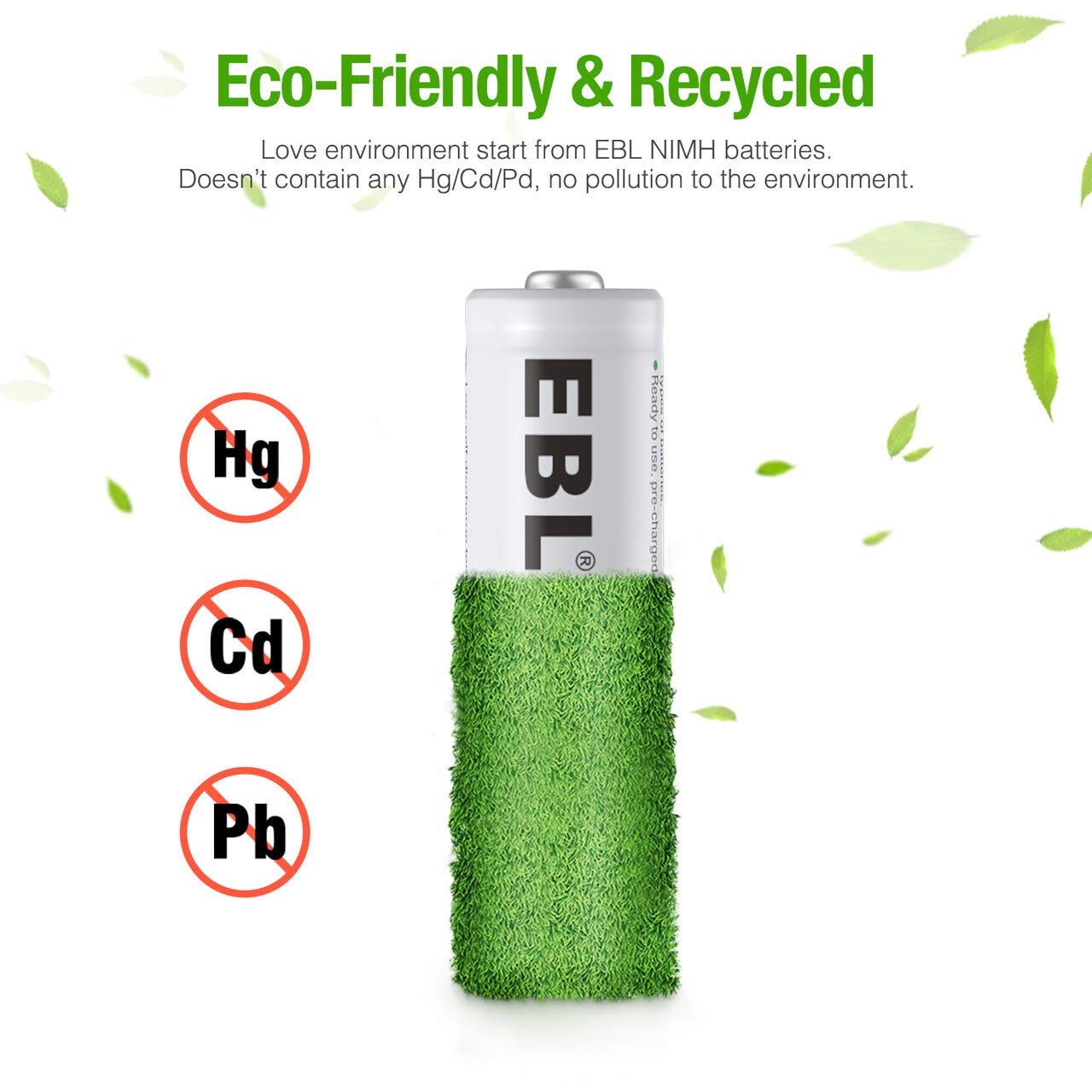 EBL AA Rechargeable Batteries 2800mAh Ready2Charge Quality AA Batteries - 16 Counts