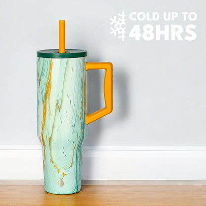 Elemental 40 oz Tumbler with Handle and Straw - Spill Proof Insulated Stainless Steel Commuter for Cold Beverages - Travel Coffee Mug with 2 Straws & Spill Proof Lid - 40oz - Aurora Glow