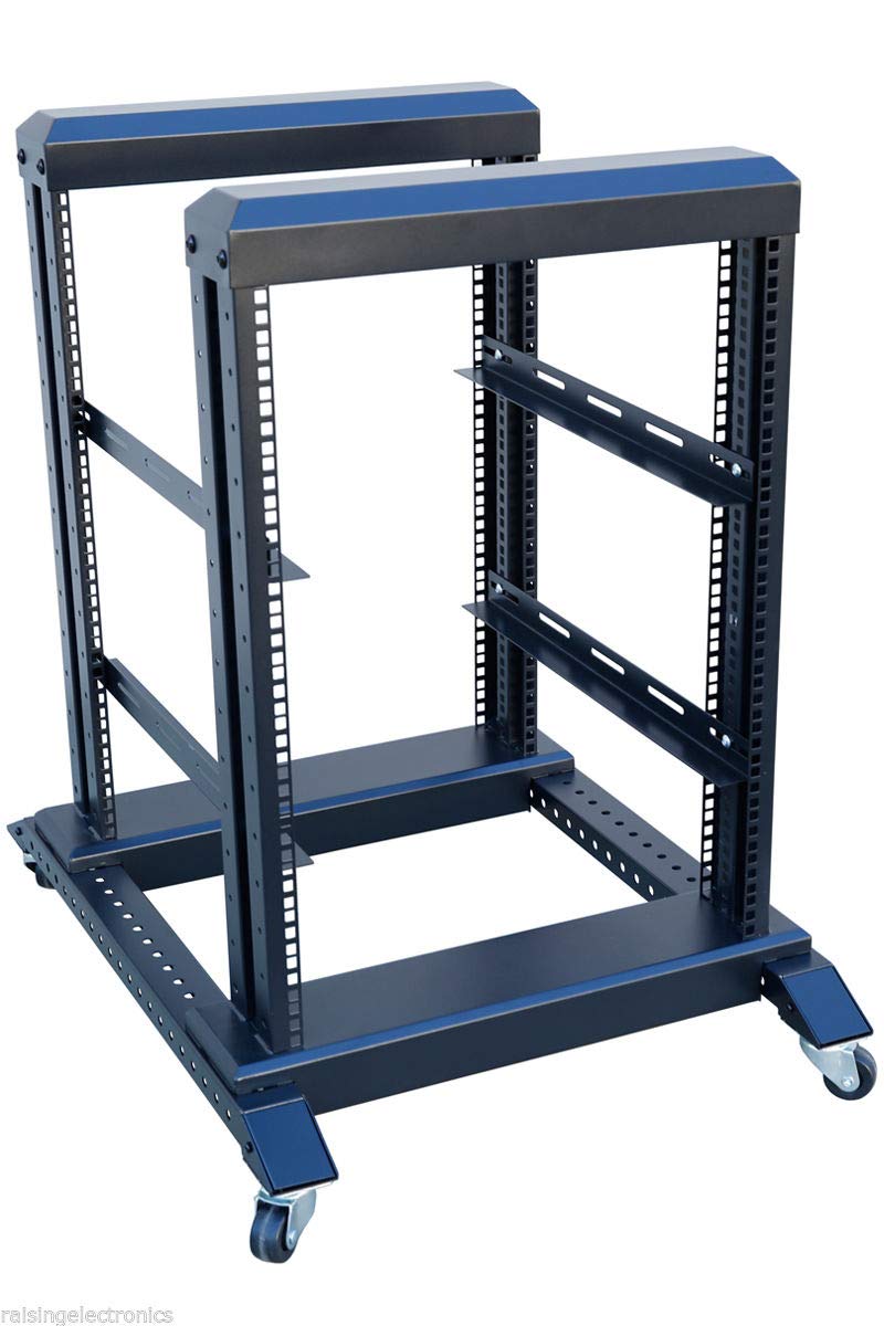 Raising Electronics Server Rack Open Frame Rack 4 Post 19 inch Adjustable Server/Audio Rack Cold Rolled Steel(15U,17 Depth)