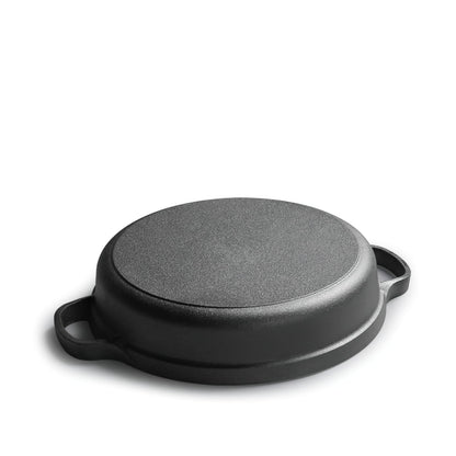 LI-GELISI Deepened flat-bottom cast iron frying pan, double-handle thickened uncoated old-fashioned iron pot, pancake and steak frying household multi-purpose large iron pot (25 inch)