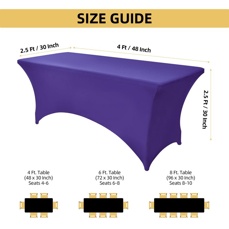 ZarzaaSik 6-Pack 8ft Spandex Table Covers for Rectangle Folding Tables - Washable Elastic Tablecloth - Ultimate Fitted Table Protector for Birthday Parties, Trade Shows, Banquet