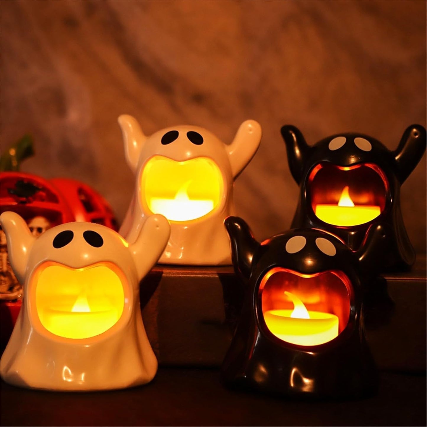 Halloween Candle Holder Cup,Cartoon Candle Holder Cute Ghost Decorations for Table Tea Light Candle Holders Home Halloween Decor (2PCS)
