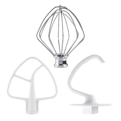 3-Piece Kit Attachments for KitchenAid Tilt-Head Stand Mixer, Accessories Stainless Steel K45WW Wire Whip, K45DH Dough Hook and K45B Coated Flat Blade Paddle with Scraper