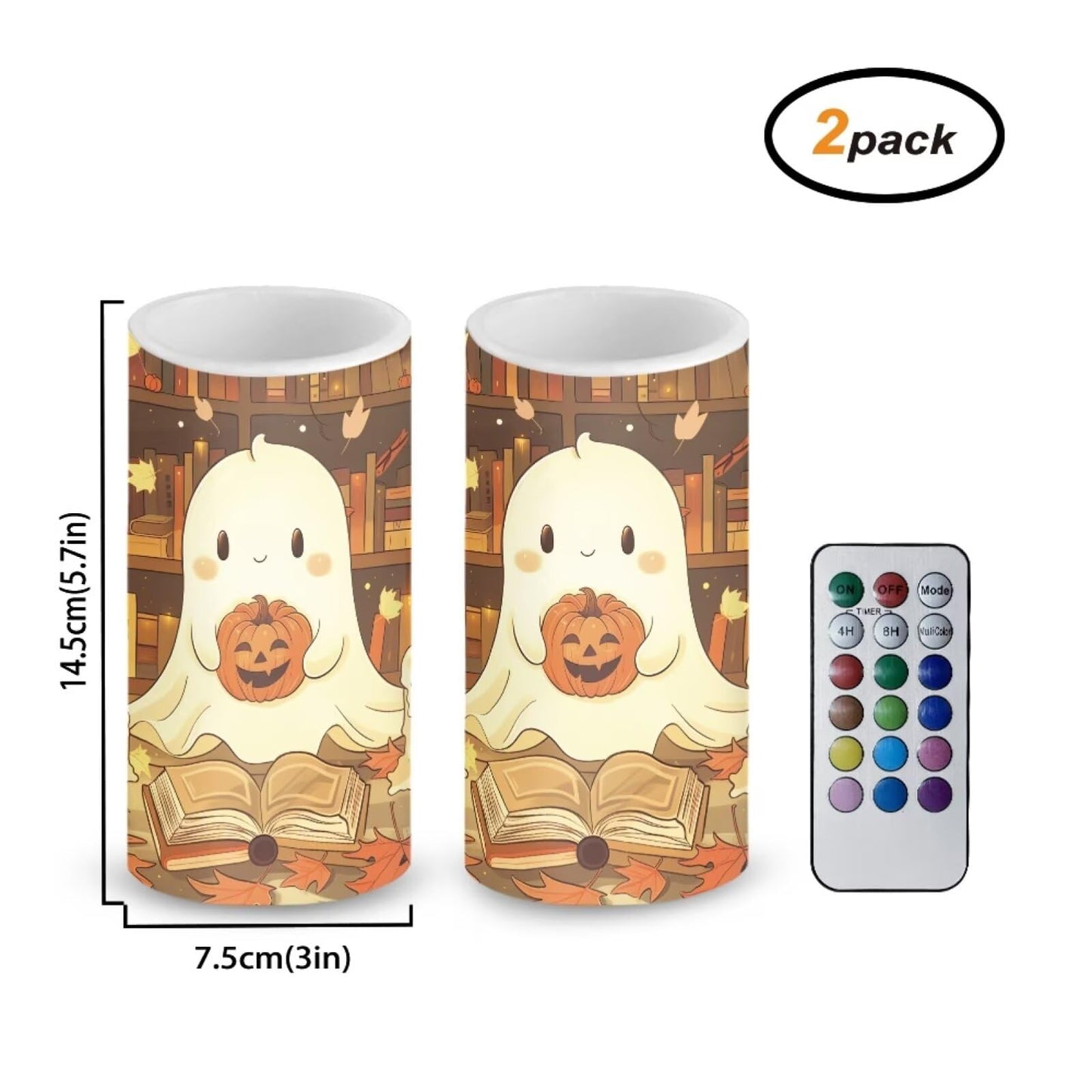 Luarisgur Ghost Pumpkin Battery Candles with Remote Control Flameless Flickering LED Candles for Autumn Thanksgiving Fall Decor Harvest Halloween Party Dining Room Table Centerpiece