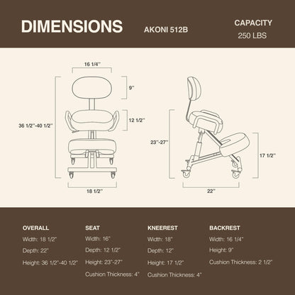DR.LOMILOMI Ergonomic Kneeling Chair with Backrest, Improve Posture, Thick Cushions, Locking Wheels for Home & Office, AKONI 512B (Dim Grey)
