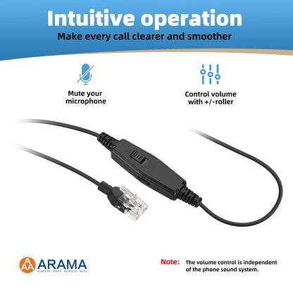 Arama Telephone Headsets for Yealink Phones RJ600Y1 RJ9 Office Wired Headset with Mic Noise Canceling Compatible with Yealink VoIP Phone T54W T46U T33G Poly Snom Grandstream Phones Desk Landline