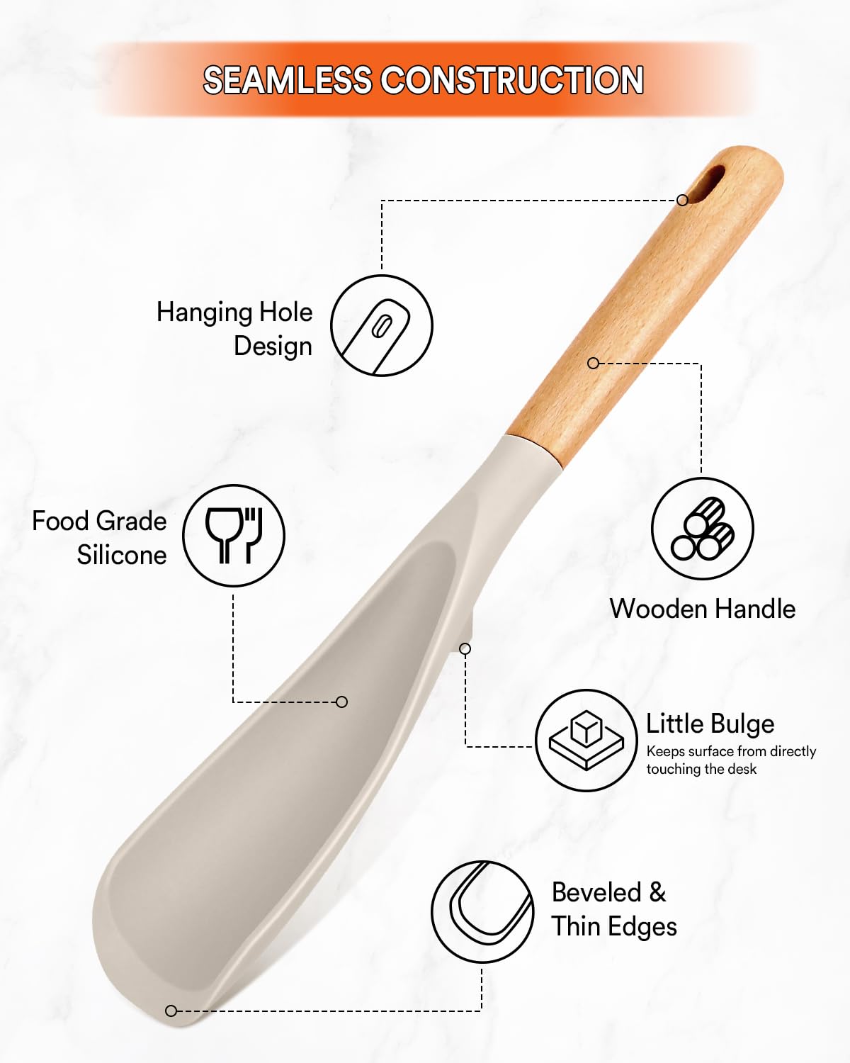 Cooking Spoon for Nonstick Cookwares, Great for Cooking and Serving Sturdy BPA-Free Matte Silicone, Wood Handle Spoon for Mixing, Scoop, and Scrape (Khaki & Turquoise, 11.4 inch)
