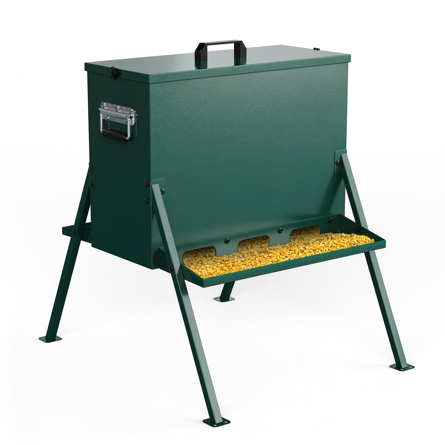 BUYYAH 90-110lb Deer Feeder, Heavy Duty Metal Hunting Game Feeder, Weatherproof Wildlife Feeders for Hunting, Gravity Deer Feeder Automatic Dispenser Feeds Protein and Corn, Green