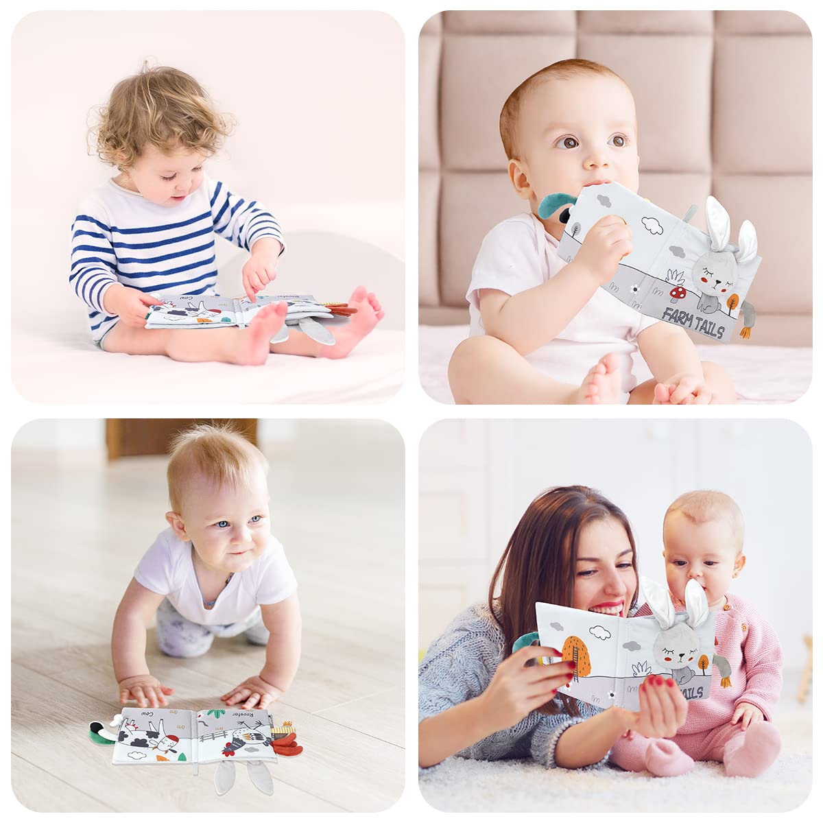 Vicloon Cloth Books, 3D Touch Feel High Contrast Cloth Book, Baby Books Toys for Baby 0-12 Months, Soft Baby Books Touch and Feel Crinkle for Infants Toddler Gifts Toy(Rabbit)