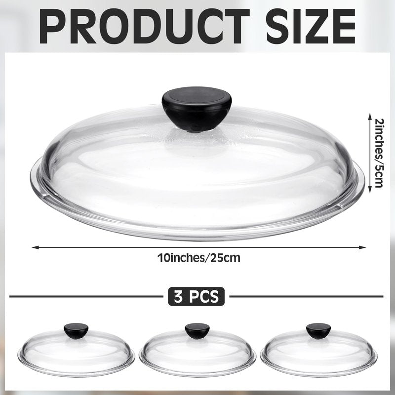 LemonRoad 3 Pack 10" Glass Microwave Splatter Cover for Food, Glass Cookware & Bakeware Cover Microwave Food Splatter Lid with Grip Handle, Dishwasher Safe
