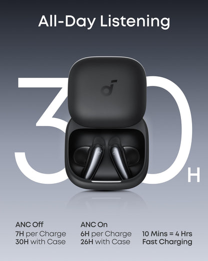 Soundcore Liberty Buds by Anker, Semi-in-Ear Design, Removable Ear Fins, Real-Time Adaptive Noise Cancelling, Fast Charging, Wireless Bluetooth Earbuds,Translation Earbuds, 30H Playtime