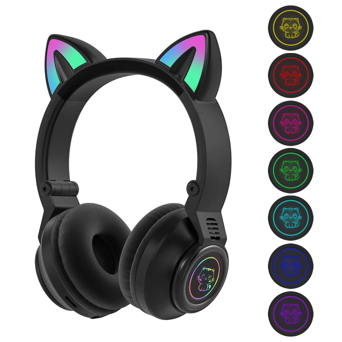 YUSONIC Cat Ear Bluetooth Headphones,Toddlers Kids Wireless Headphones for Boys Girls Amazon Fire Tablet/Laptop/Pad/School (Black)