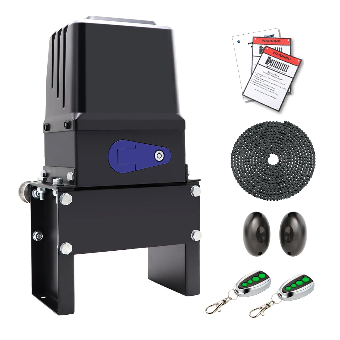 TOPENS CK2500 Automatic Sliding Gate Opener Chain Drive Electric Gate Motor for Heavy Driveway Slide Gate Up to 5700 Pounds Security Gate Operator AC Powered with 20ft Roller Chain and Remote Control