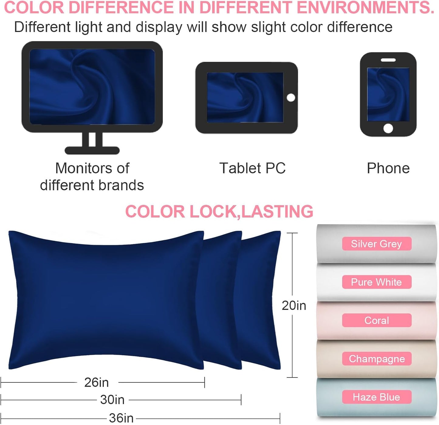 Skiennix Mulberry Silk Pillowcase - Queen Size, Hidden Zipper, Smooth & Breathable, Royal Blue