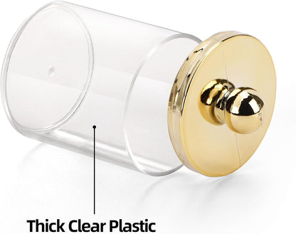 Tbestmax Qtip Holder - Elegant 10oz Plastic Apothecary Jar with Gold Lid for Cotton Swabs & Pads - Gold