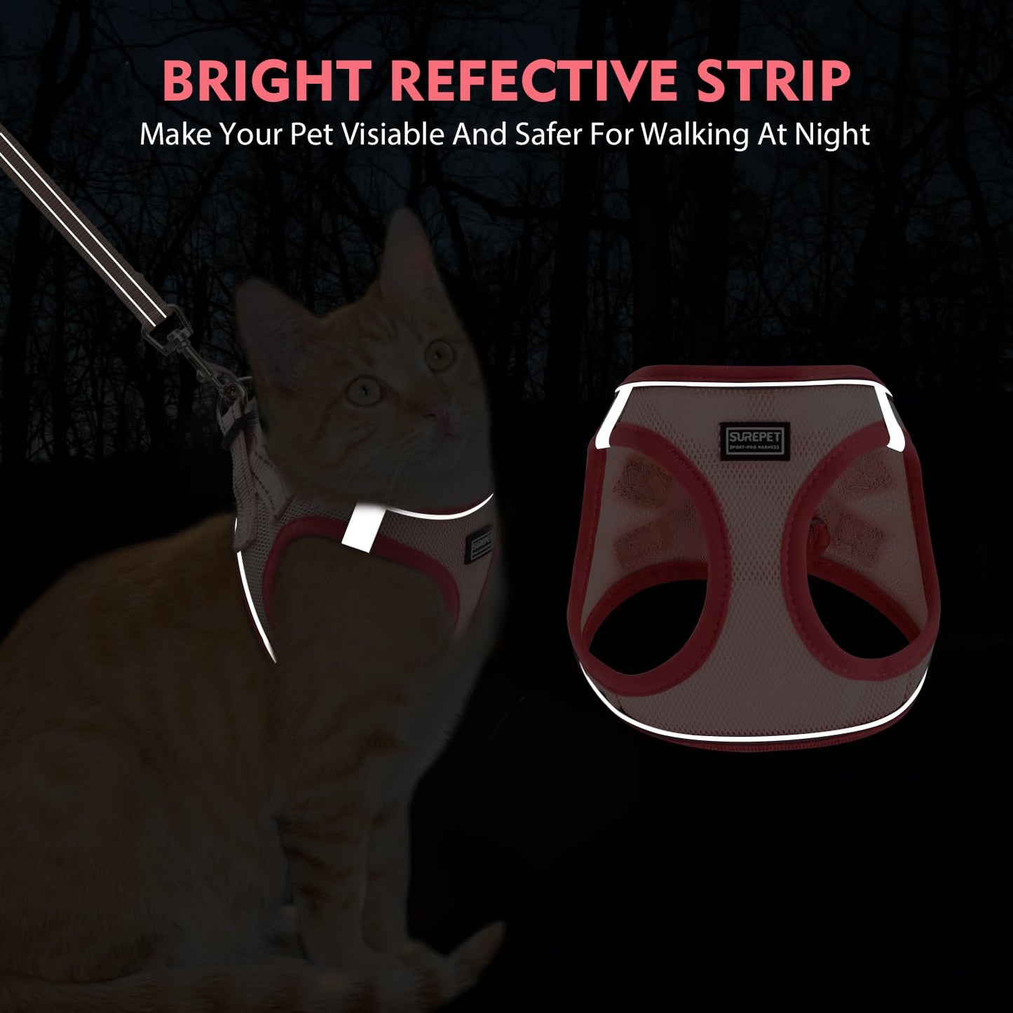 Betmaypet Cat Harness and Leash Set, Soft and Breathable Vest with Reflective Strip, Escape Proof Kitten Harness, Easy to Wear for Cats Walking and Traveling (Blue, M)