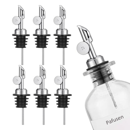 Pafusen 6 Pack Auto Flip Olive Oil Dispenser, Liquor Pour Spout, Oil Dispenser for Kitchen, Easily Turn Your Bottles into Dispensers for Liquor, Vinegar, Coffee Syrup or Oils, Weighted Pourer, Silvers