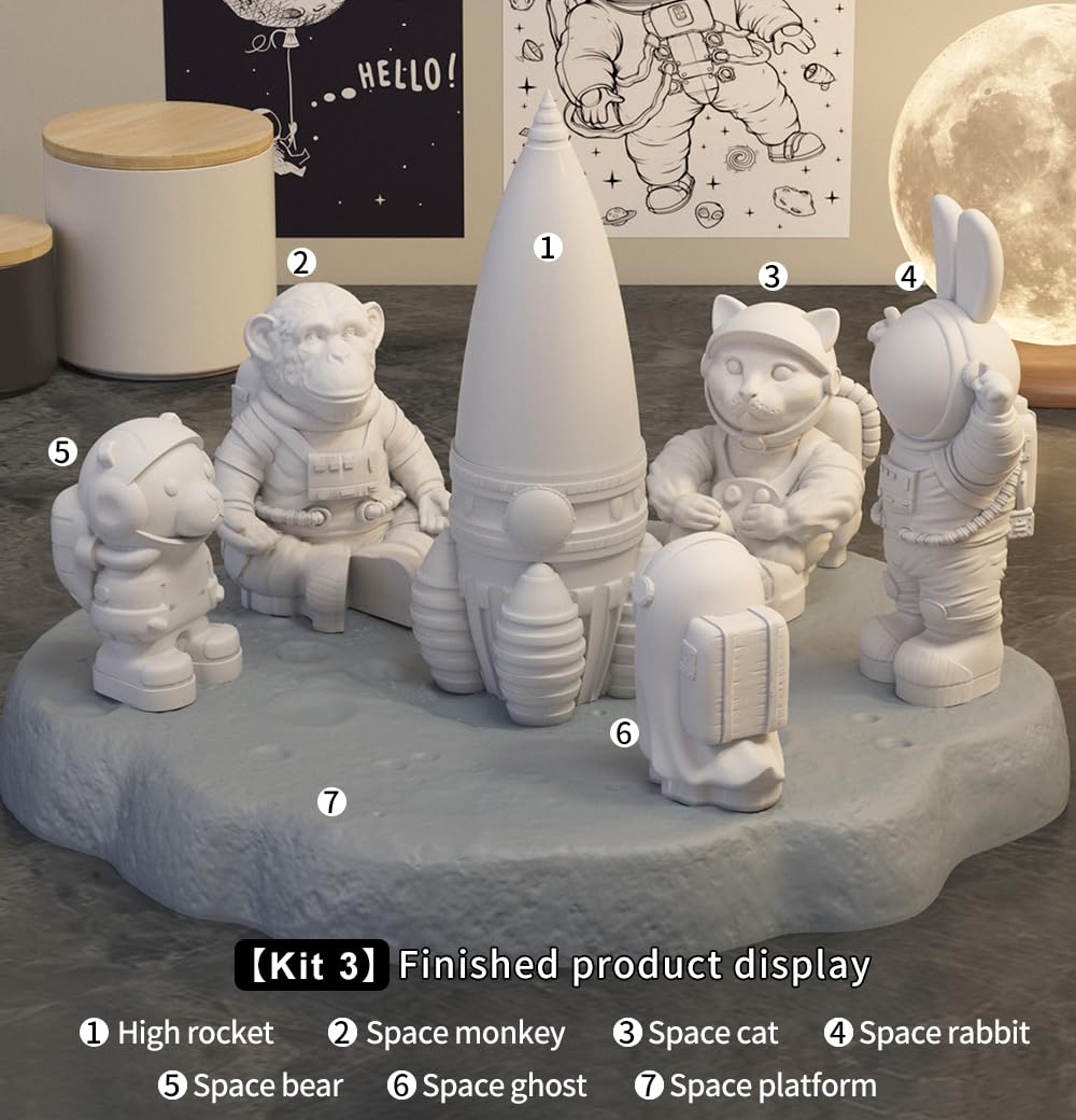 Space Planet Resin Molds Silicone，【7-Piece Set】 Epoxy Resin Space Astronaut Silicone molds,3D Resin Spaceballs Molds, Small Rocket Silicone Model, Space Rabbit DIY Gift Sets for Teens (【Kit 3】)