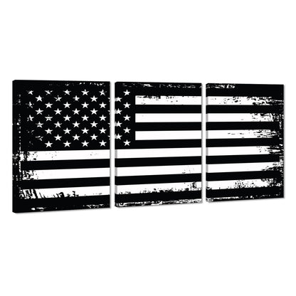 Black and White Wall Art American Flag Artwork 3 Panels Patriotic Retro USA Flag Pictures Canvas Prints Art Living Room Home Office Decor Framed Ready to Hang -20"W x 28"H x 3pcs