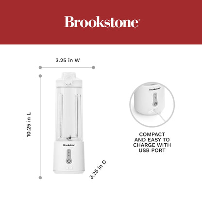 Brookstone 500mL Compact Portable Blender with Additional Lid for On-the-Go Convenience - Personal Blender Perfect for Shakes, Smoothies, Food Prep, and Frozen Blending, BPA-Free (White)