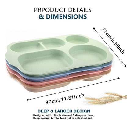 PUPOPIK 12 Inch Divided Plates4 PCS - Reusable Unbreakable Wheat Straw Plates, Dinnerware Lunch Tray Plates Tableware for Kitchen, Picky Eaters, Campers and Portion Control (Blush)
