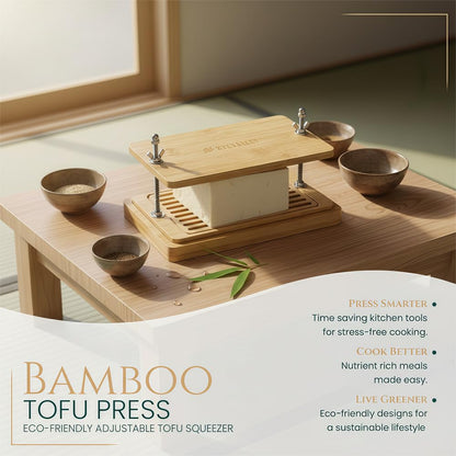 Bamboo Tofu Press by Ryevalley – Vegan Bamboo Tofu Press for Fast Water Removal from Silken, Soft & Organic Extra Firm Tofu. Eco-Friendly, BPA-Free, Durable.Perfect for High Protein Marinated Tofu