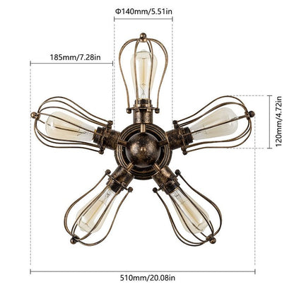 moonkist Vintage Ceiling Light Industrial Semi-Flush Mount Ceiling Light Metal Fixtures Painted Finish (with 5 Light) (Bronze)