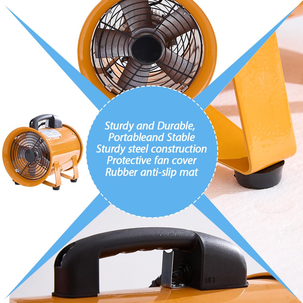Aglaipty 12-Inch Industrial Portable Air Blower Ventilator, 3300 CFM Heavy-Duty Tube Exhaust Fan, 550W High-Velocity Low-Noise Air Mover for Extraction, Ventilation (12 Inch Blower Fan)