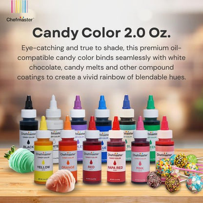 Chefmaster Napa Red Candy Color | True-Tone Shades | Oil-Based | Professional-Grade Dye | Chocolate, Strawberries, Cake Pops | Decorating | Easy-to-Use | Manufactured in the USA | 2 oz