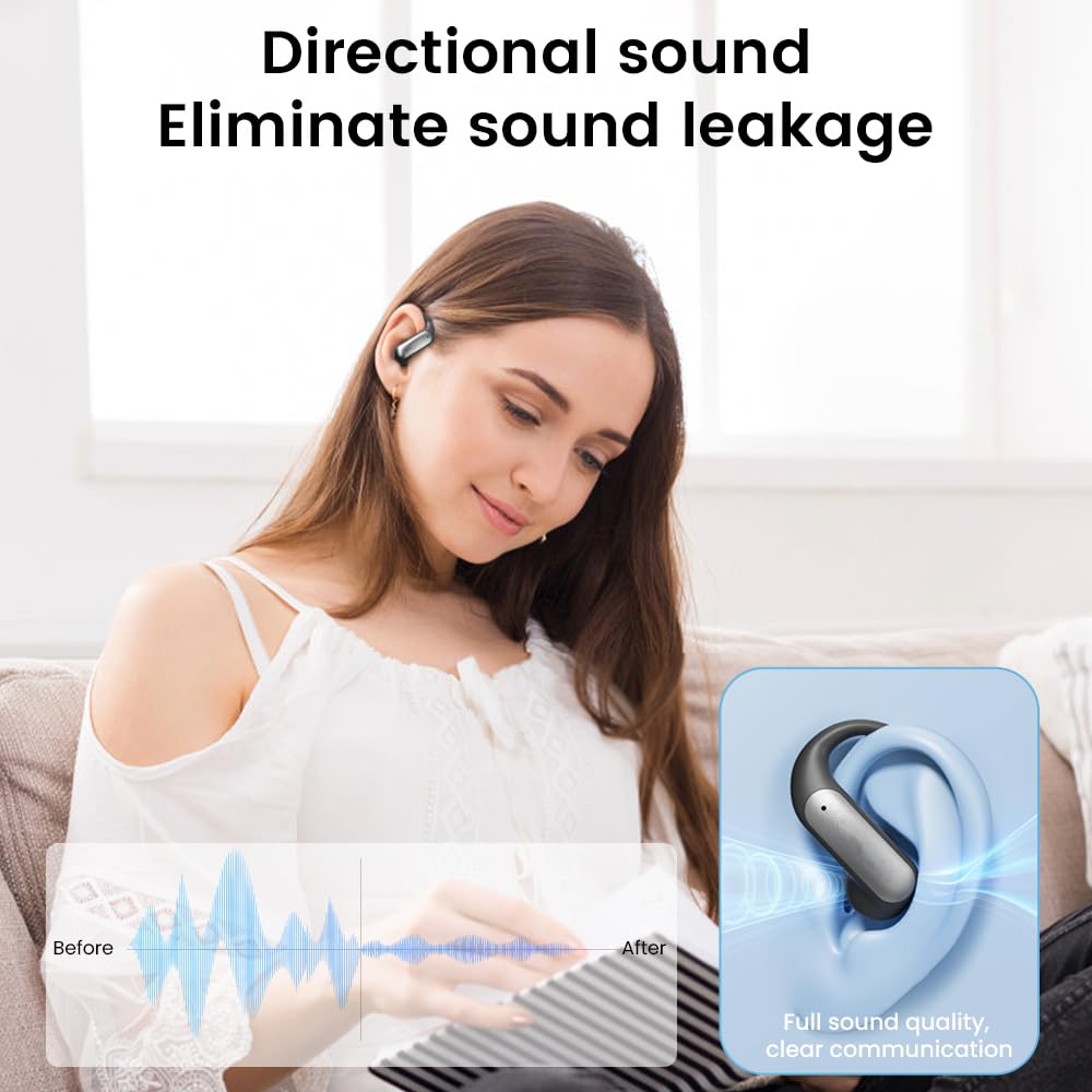 Piluyaa Open Ear Earbuds Bluetooth AI Ear Buds 60Hrs Playtime Wireless Over Headphones with Earhooks IPX7 Waterproof Touch Control Air Conduction Sport Headsets Earphones for Workout Running Black