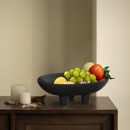 Samchilderlan Ceramic Fruit Bowl for Kitchen Counter, Three-Legs Decorative Bowl for Table Settings, Modern Fruit Bowl for Home Decor, 10inch Large Centerpiece Bowl for Breads Nuts (Black)