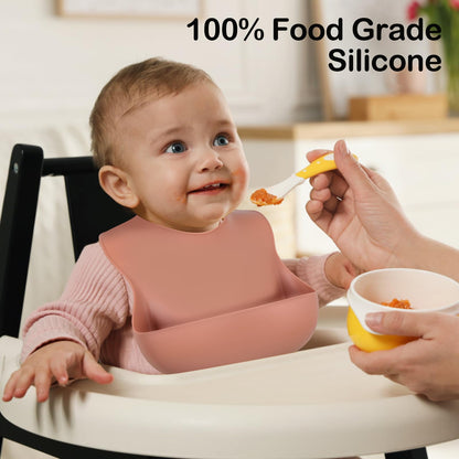 Eascrozn Silicone Bibs for Babies Toddler Girls Set of 3, Soft Adjustable Baby Bibs for Eating, BPA Free, Waterproof Bibs for Baby Feeding Essentials Baby Gifts