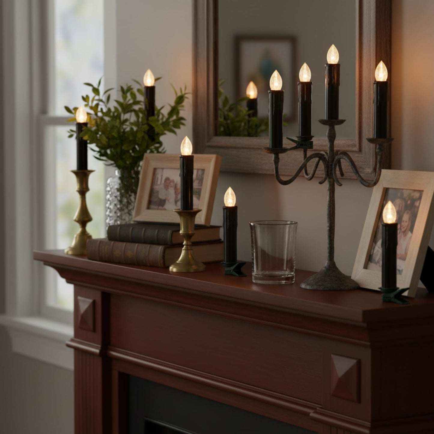 Flameless LED Taper Candles with Clips, 4” Battery Operated Window Candles with Remote Timer Mini LED Chandelier Candlesticks for Home Decor Wedding Church Party & Tree Lighting,10 Pack,Black