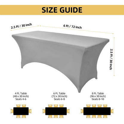 ZarzaaSik 113 6-Pack 6ft Spandex Table Covers for Rectangle Standard Folding Tables - Wrinkle Resistant Stretch Tablecloths - Ultimate Fitted Table Protector for Parties, Banquet, and Wedding